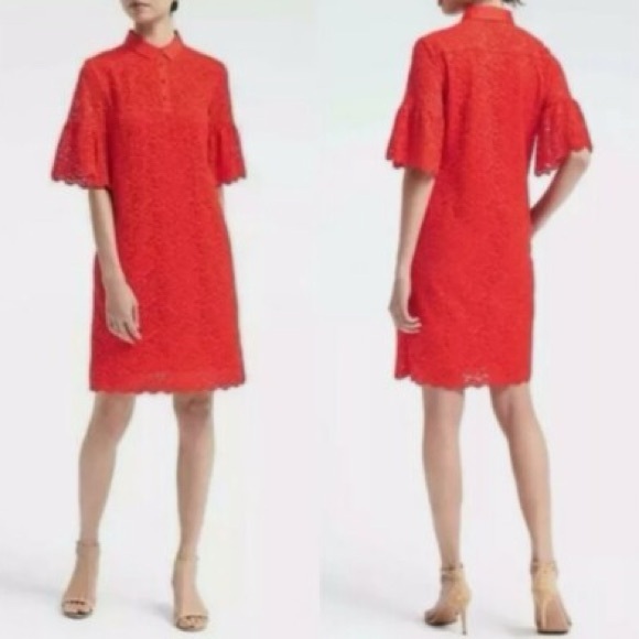 Banana Republic Red Floral Lace Polo Dress - Picture 2 of 11